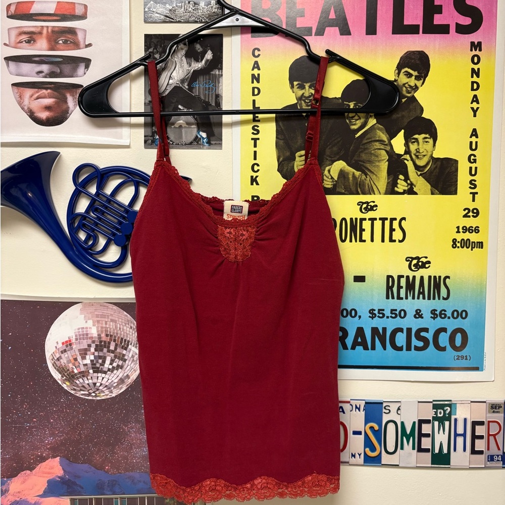 Women's Red Lace Trim Cami Top